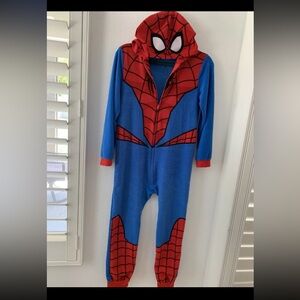 Marvel Spider-Man Superhero Kids Hooded Union Suit Fleece Costume Pajamas 10/12